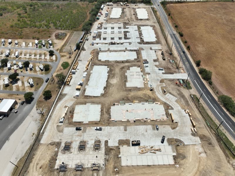 Aerial view of residential subdivision foundations
