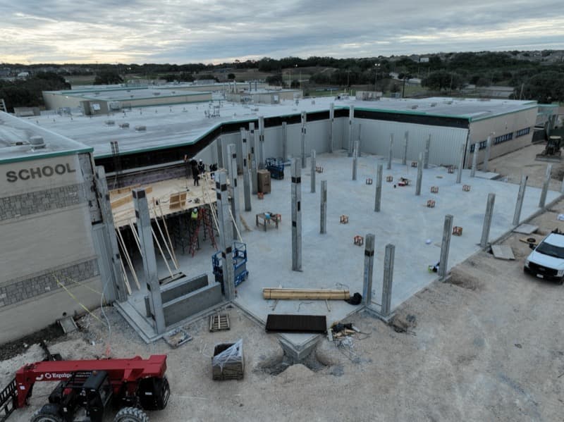 School building expansion with steel and concrete framing